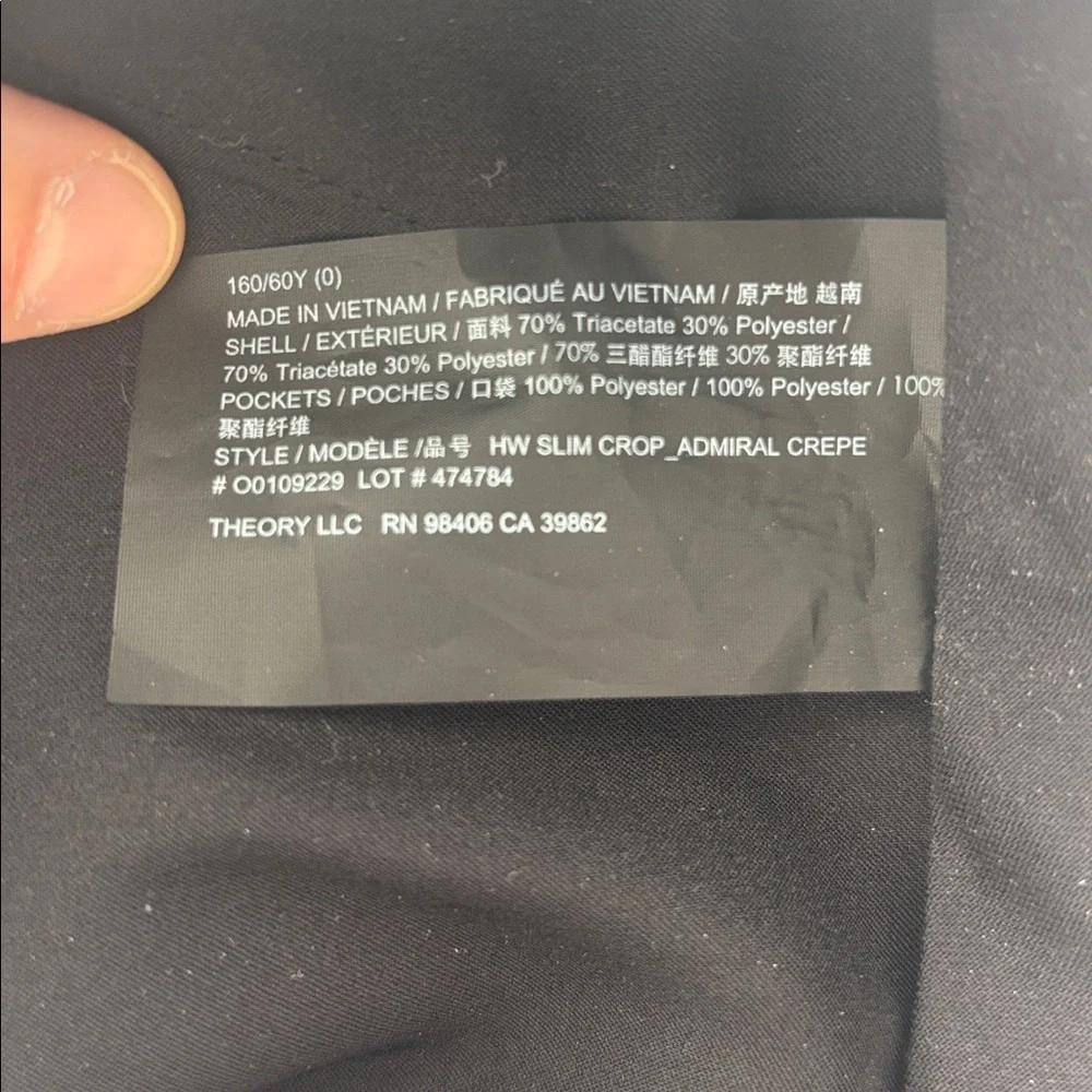 Theory Black Slim Crop Pants NWT - Picture 4 of 7